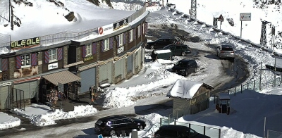 Webcam op top Passo Stelvio op 13 oktober 2020 klik voor actueel beeld van de top van de Stelvio pas